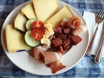 High angle view of serving food in plate