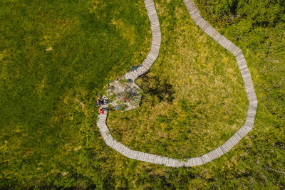 High angle view of soccer field