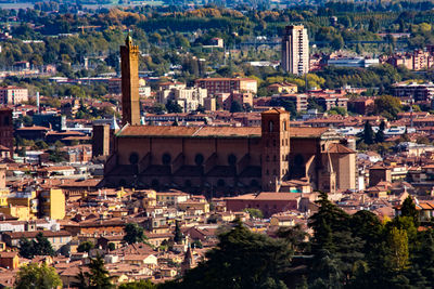 High angle view of buildings in city