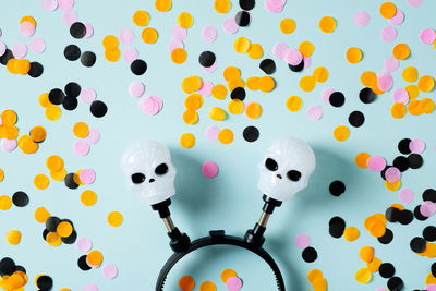 Close-up of multi colored balloons on table