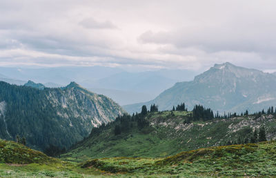 Panoramic view of landscape and mountains against sky