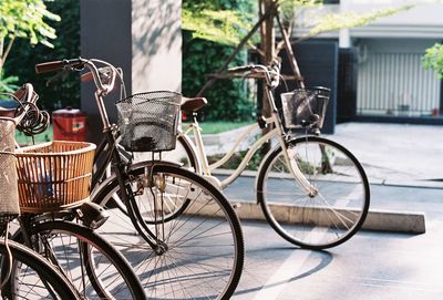 Bicycles parked on street