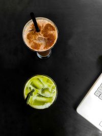 High angle view of coffee on table