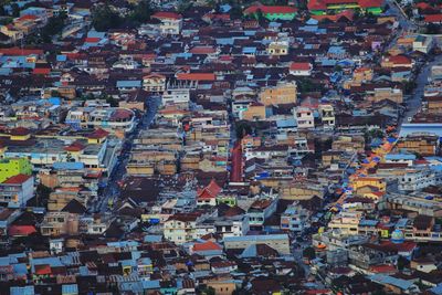 High angle view of buildings in city