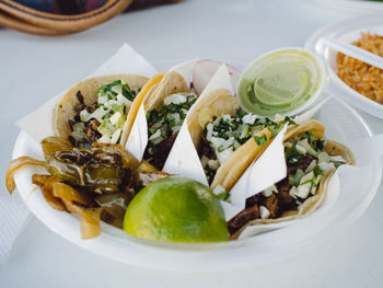 Close-up of food served in plate