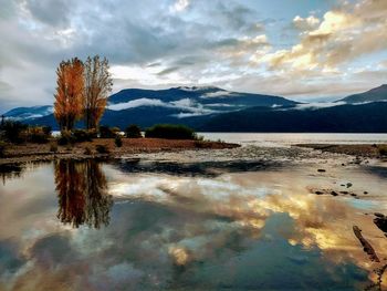 Scenic view of lake against sky during sunset