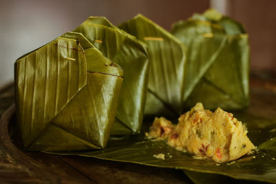 Close-up of leaves on table