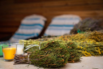 High angle view of food on table