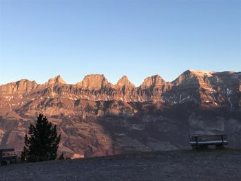 Scenic view of mountains against clear sky