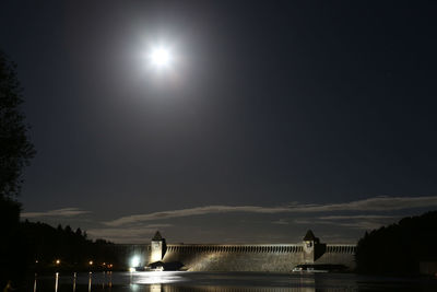 Scenic view of lake against sky at night