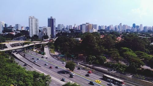 High angle view of traffic on road in city