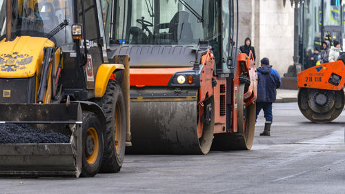 Rear view of man walking on street