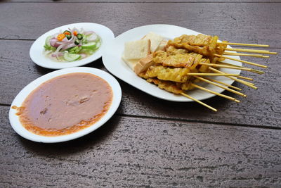 Close-up of food served on table