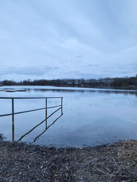 Scenic view of lake against sky during winter