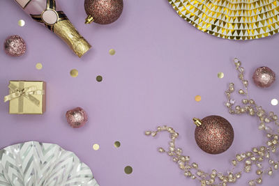 High angle view of christmas decoration on table