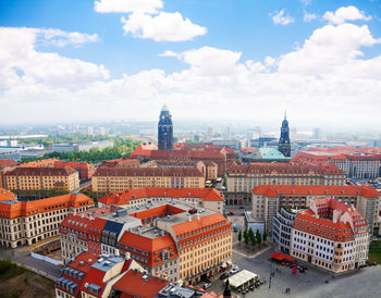 High angle view of buildings in city