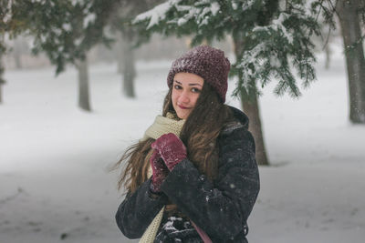 Portrait of young woman in winter season