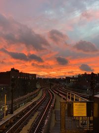 Standing at woodside platform train station and an amazing sunset over new york city