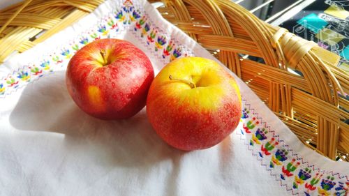 High angle view of apples on table