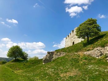 Low angle view of fort against sky