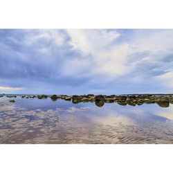 Scenic view of lake against sky