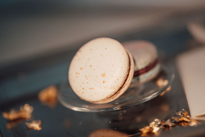 High angle view of dessert on table