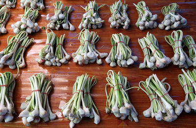 High angle view of vegetables for sale at market stall