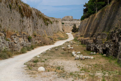 Along the ditch of the antique city wall in the old town of rhodes city at greek island rhodes