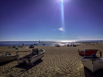 Panoramic view of beach against clear blue sky