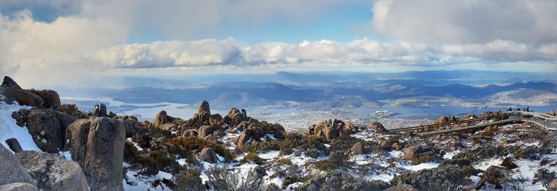 Panoramic view of landscape against sky during winter