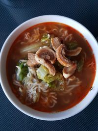 High angle view of soup in bowl