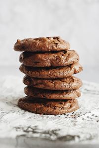 Stack of cookies on table