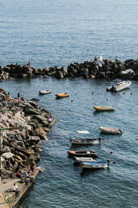 High angle view of boats in sea