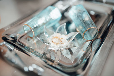 High angle view of ice cream in glass on table