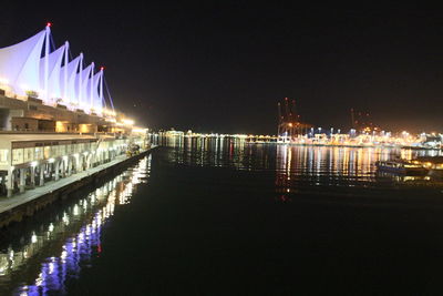 Reflection of illuminated buildings in water at night