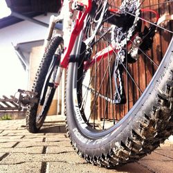 Close-up of bicycle parked