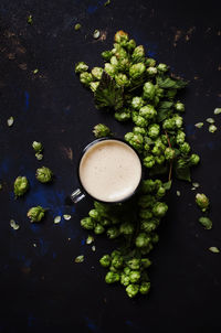 High angle view of drink on table