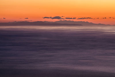 Scenic view of sea against orange sky