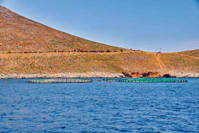 Scenic view of sea against clear blue sky