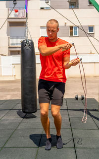 Young man exercising outdoors