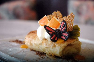 Close-up of dessert in plate on table