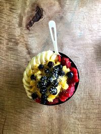 High angle view of dessert on table