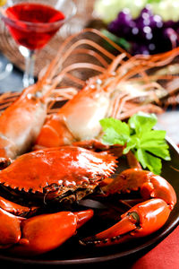 Close-up of meal served on table