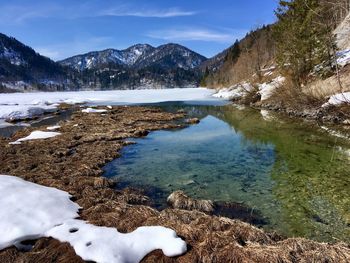 Scenic view of lake against sky during winter