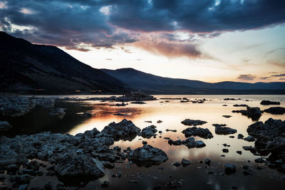 Scenic view of lake against sky during sunset