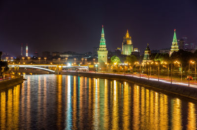 Illuminated buildings in city at night