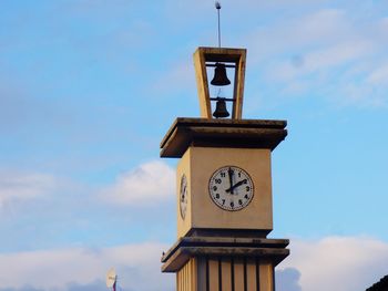 Low angle view of clock tower against sky