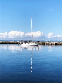 Scenic view of sea against blue sky