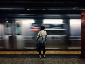 Blurred motion of train at subway station