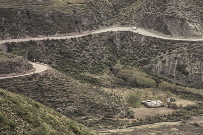 High angle view of winding road on mountain